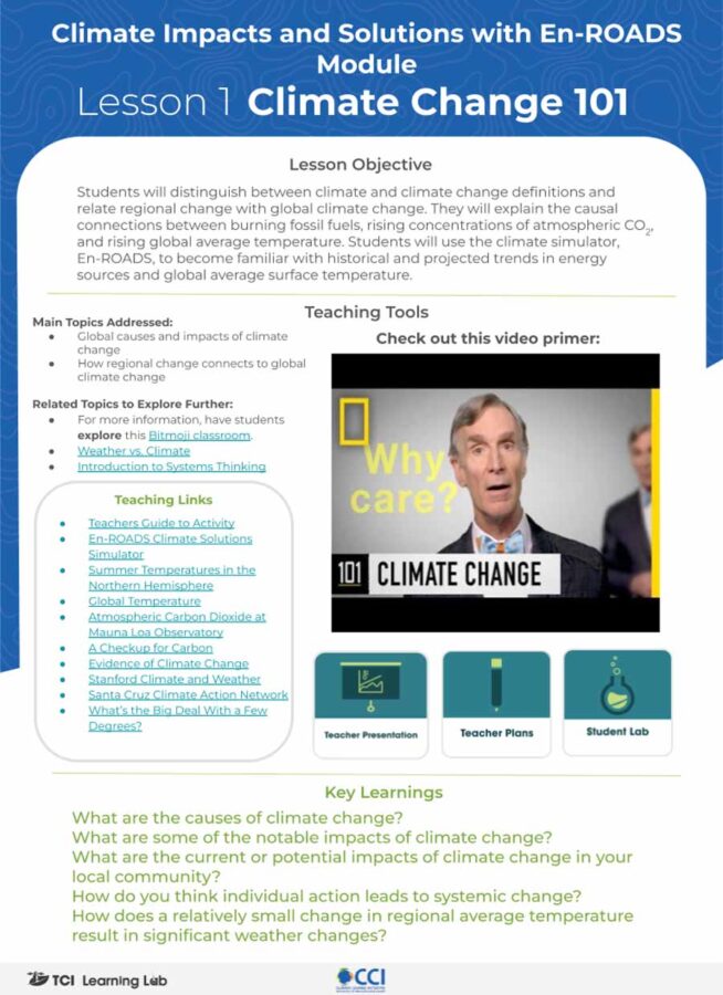 Climate Impacts and Solutions with En-Roads Learning Lab Preview