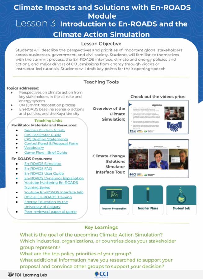 Climate Impacts and Solutions with En-Roads Learning Lab Preview